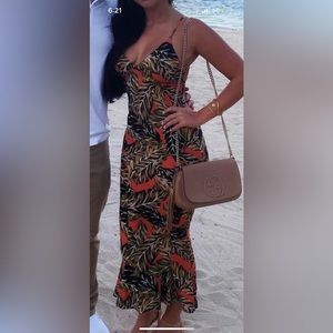 Norma kamali printed dress very tropical with leaf print pattern